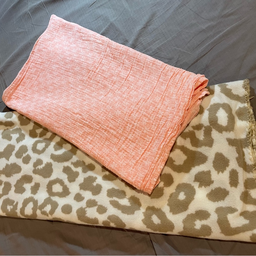 Aden + Anais Coral Semi-Sheer and Tan/Cream Leopard Print Blanket Set, OS